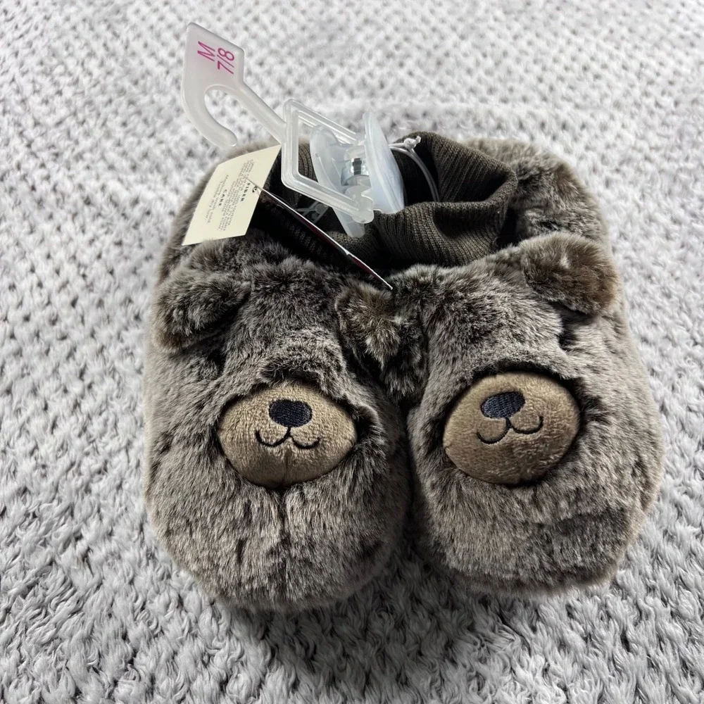 Cat Jack Kids Toddler Slippers‎ Bear Face Brown Size Medium  7/8 NWT